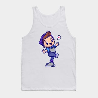 Cute Boy Stepping On The Rock Cartoon Tank Top